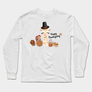 Happy Thanksgiving Giraffe And Turkey Long Sleeve T-Shirt